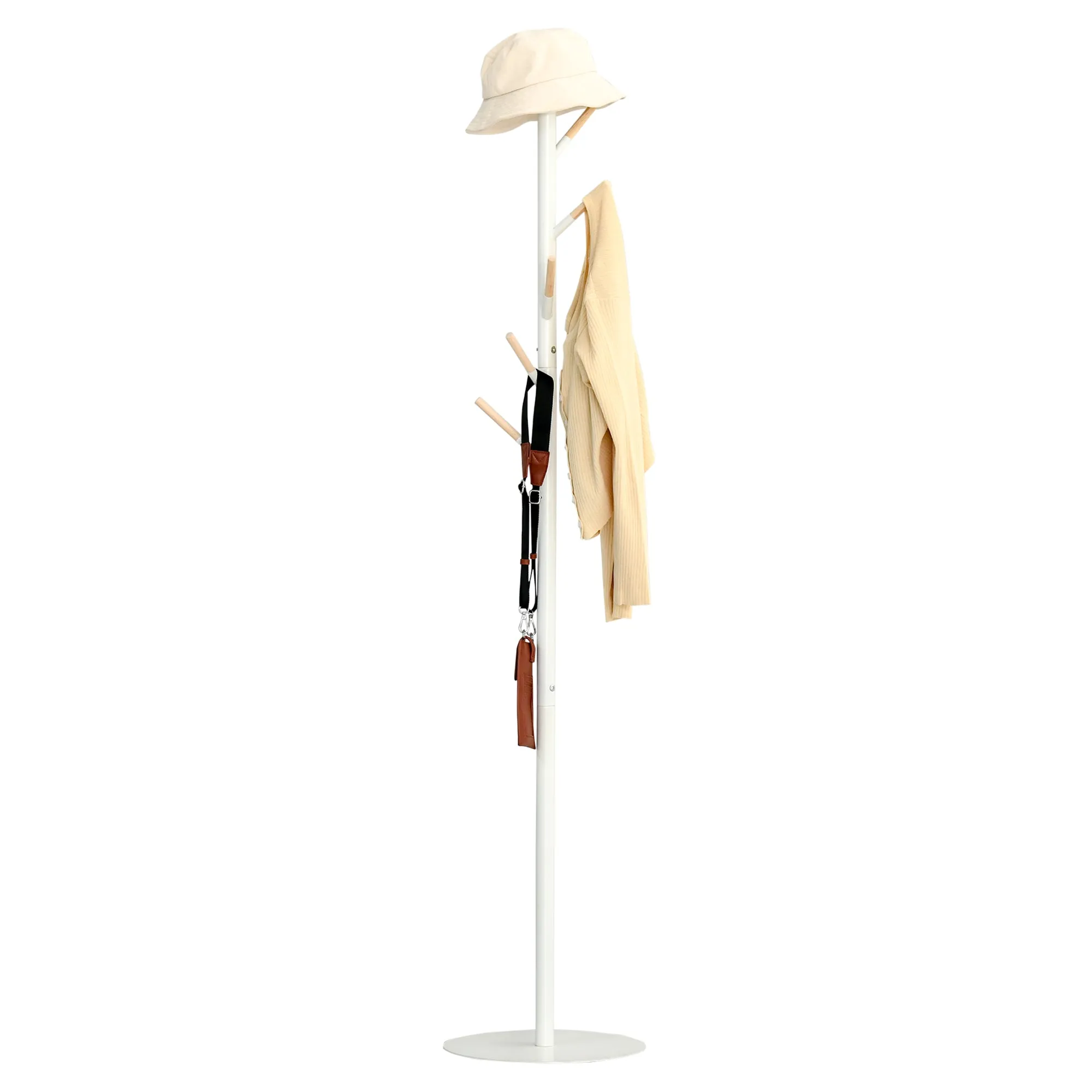 174cm Free Standing Coat Rack Stand with 6 Hooks Clothes Tree Hat Display Hall Tree Hanger Hanging Organizer White