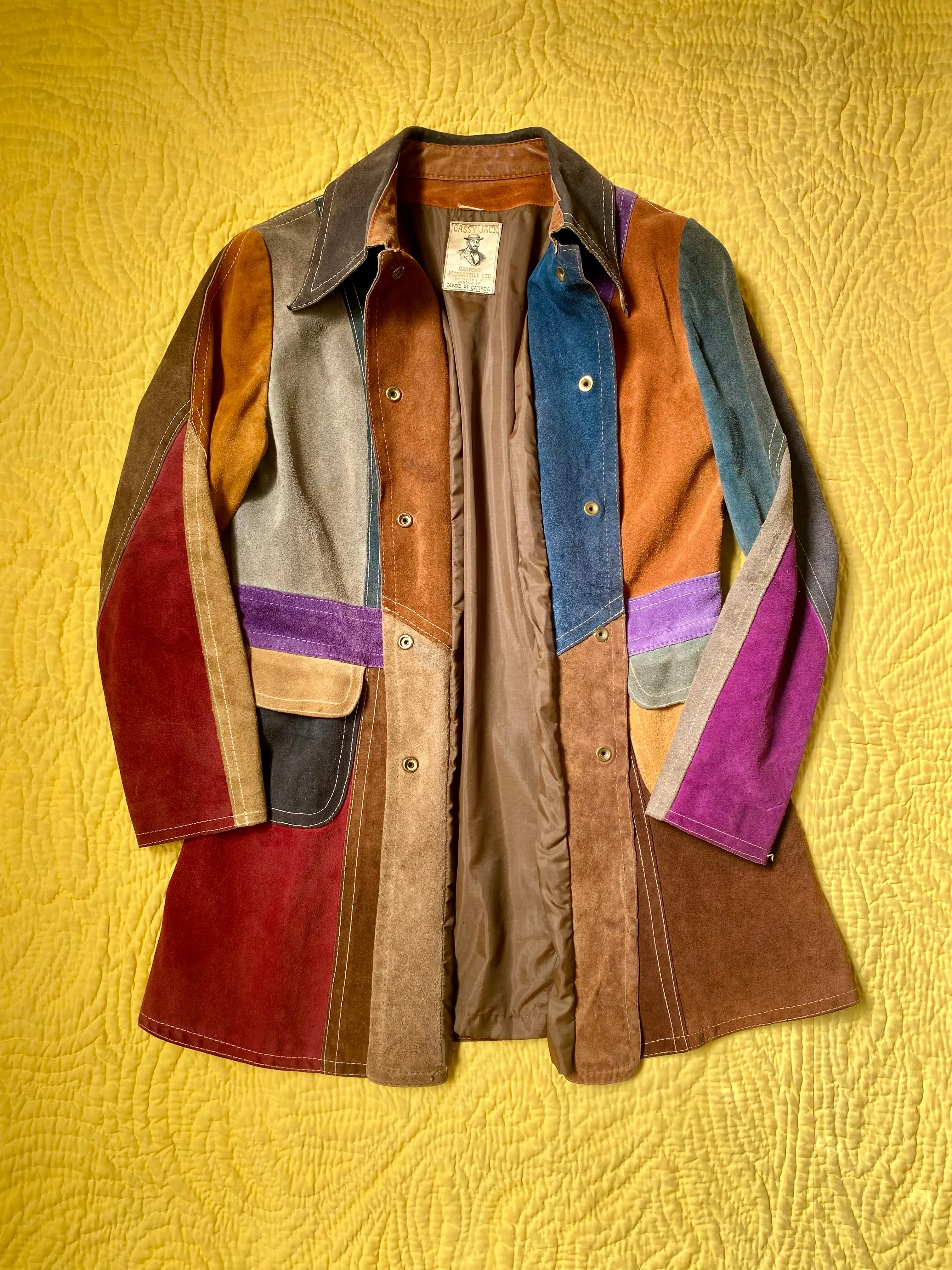 1970s Gassy Jack Color Block Suede Leather Coat Large