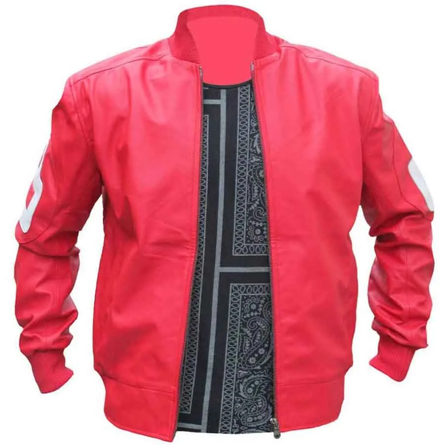 8 Ball Leather Bomber Jacket in Red