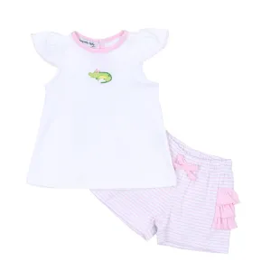 Alligator Friends Pink Embroidered Ruffle Flutters Short Set