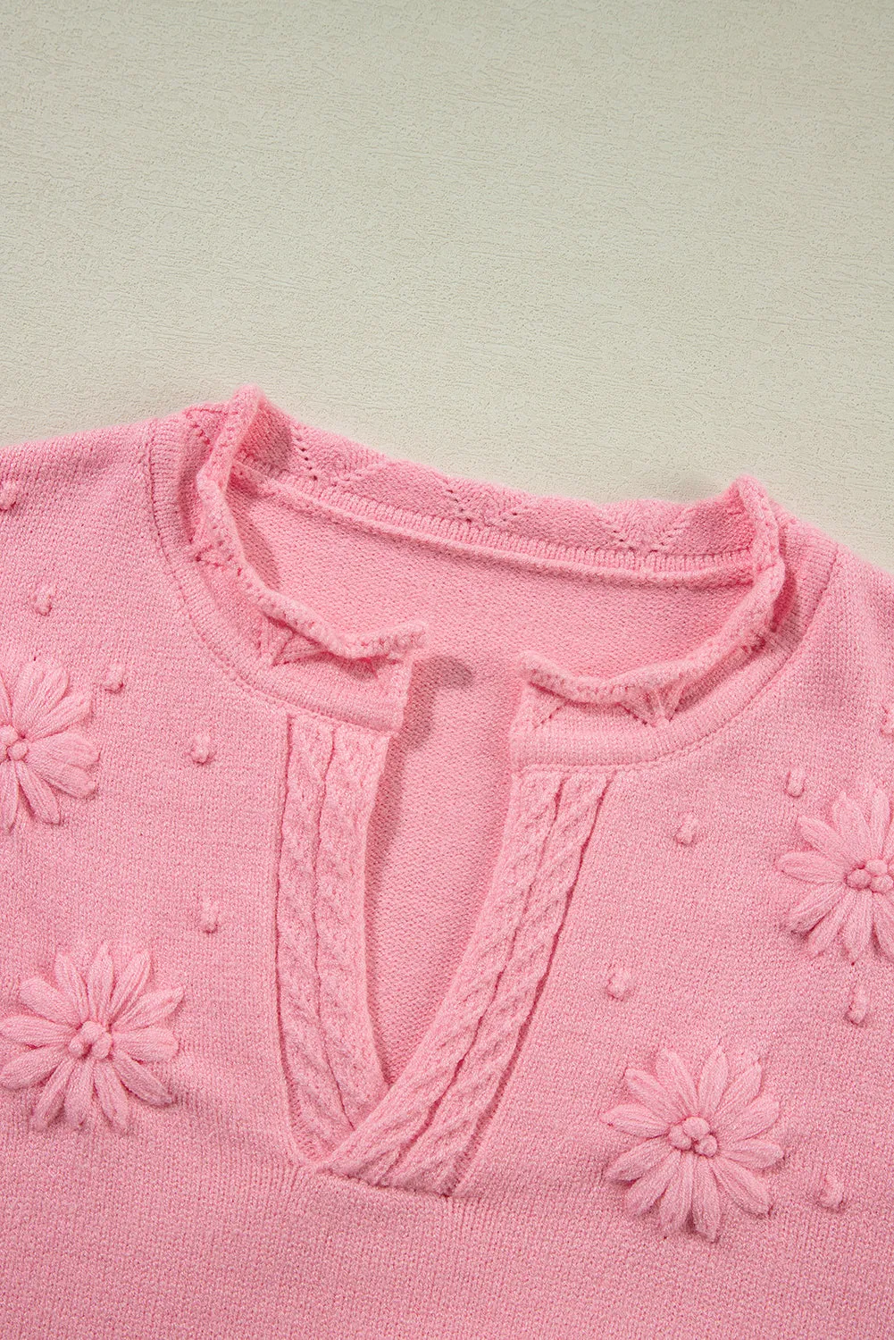 Ashlynn Flower Detail Knitted Notched Neck Sweater