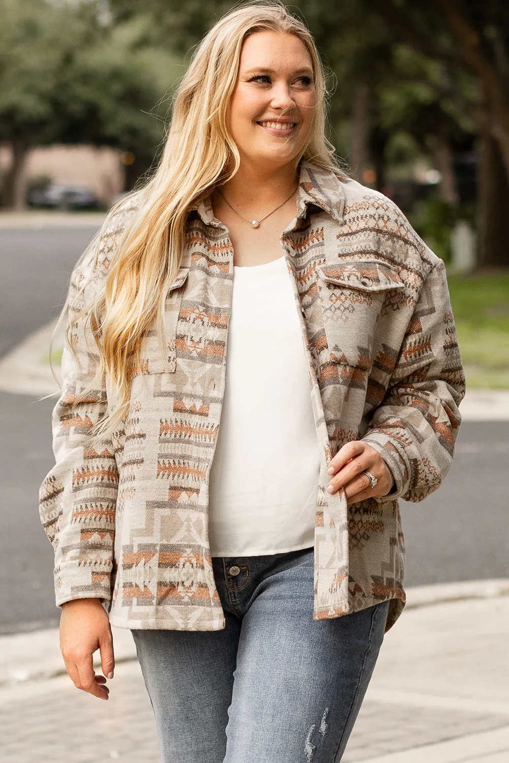 Aztec Geometric Print Plus Size Jacket