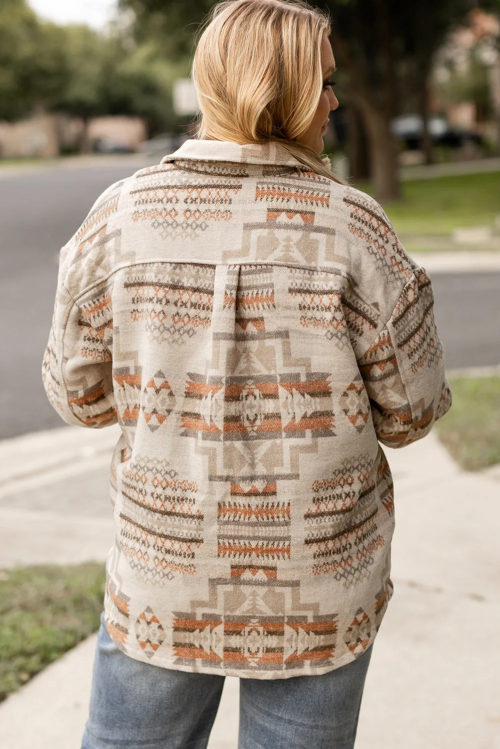 Aztec Geometric Print Plus Size Jacket