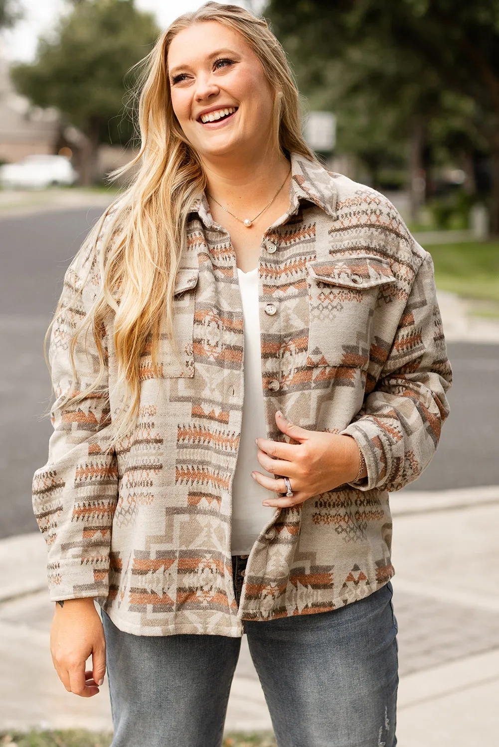 Aztec Geometric Print Plus Size Jacket