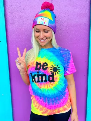 Be Kind Pom Pom Tie-Dye Beanie