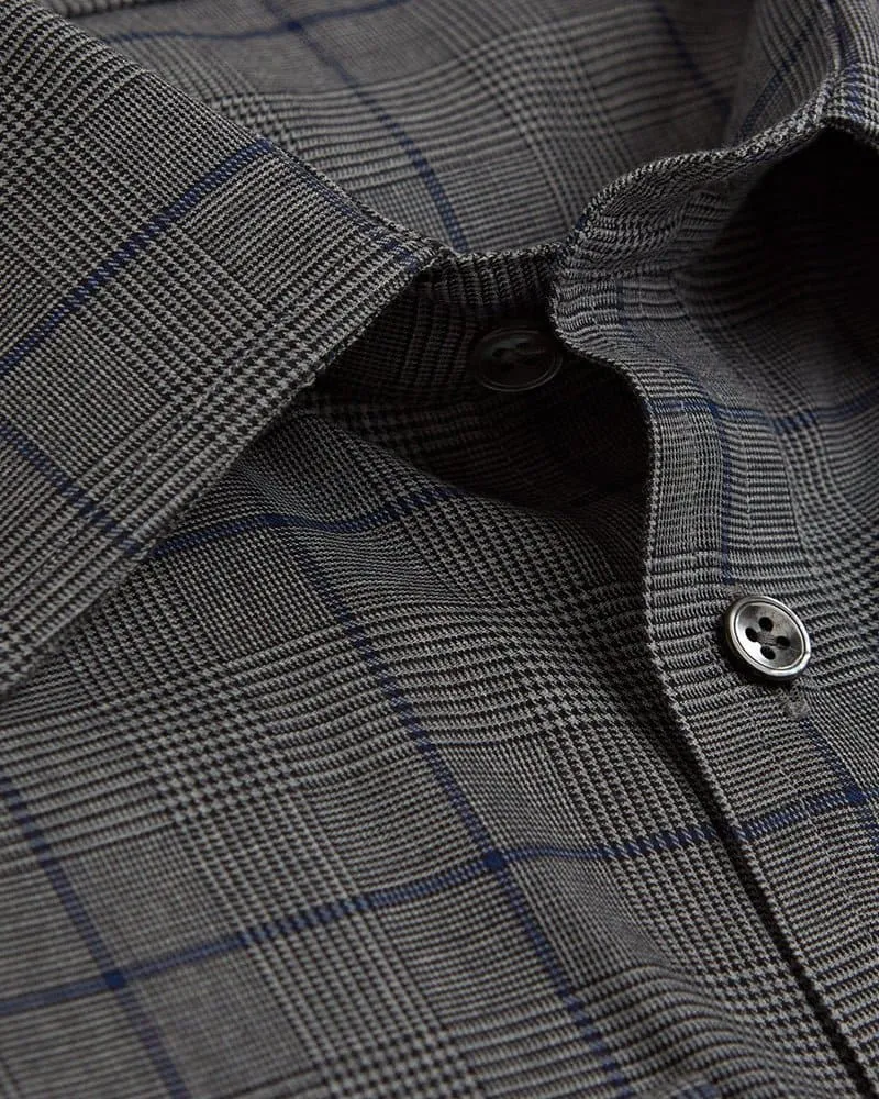 Contemporary Fit, Classic Collar, 2 Button Cuff Shirt in a Grey, Black & Navy PoW Check Twill Cotton