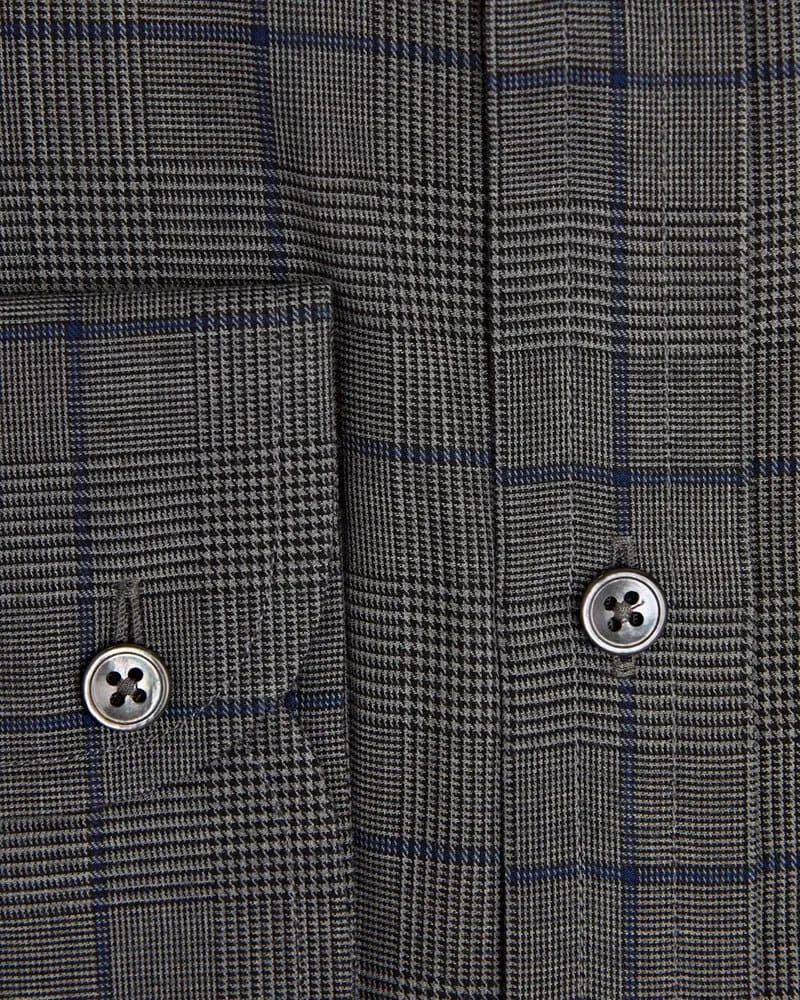 Contemporary Fit, Classic Collar, 2 Button Cuff Shirt in a Grey, Black & Navy PoW Check Twill Cotton