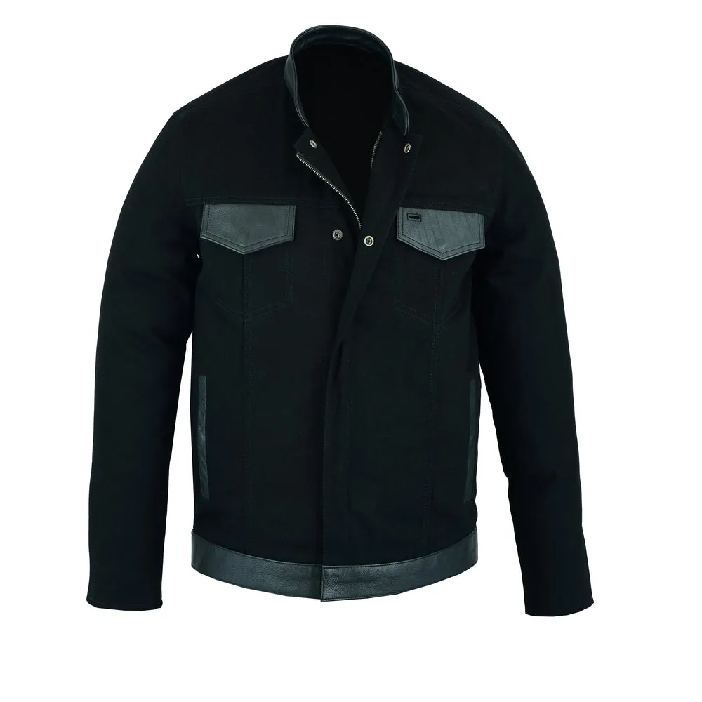 Denim - Men's Black Denim Jacket with Leather Trim