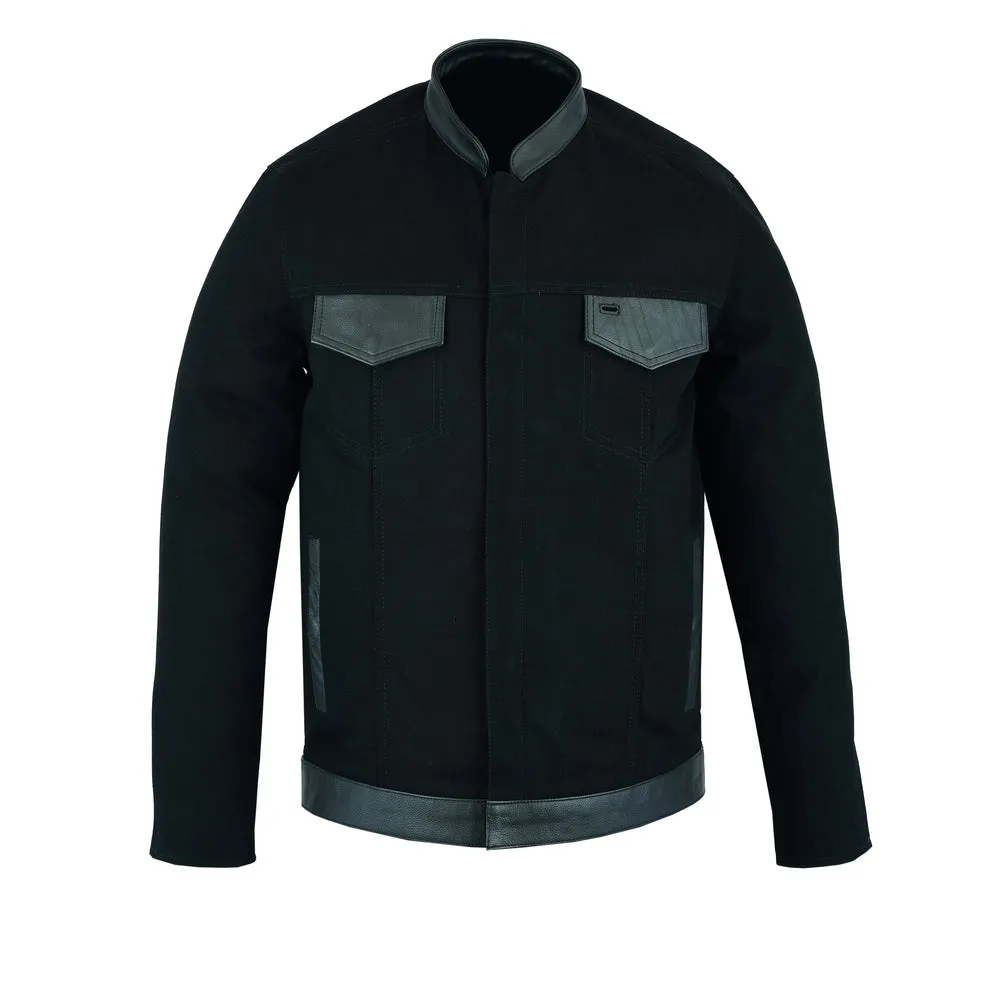 Denim - Men's Black Denim Jacket with Leather Trim