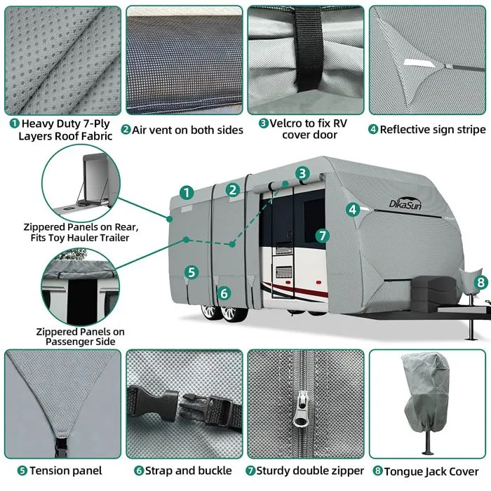 DikaSun 7 Layers TopTravel Trailer RV Cover Windproof Waterproof UV Protection