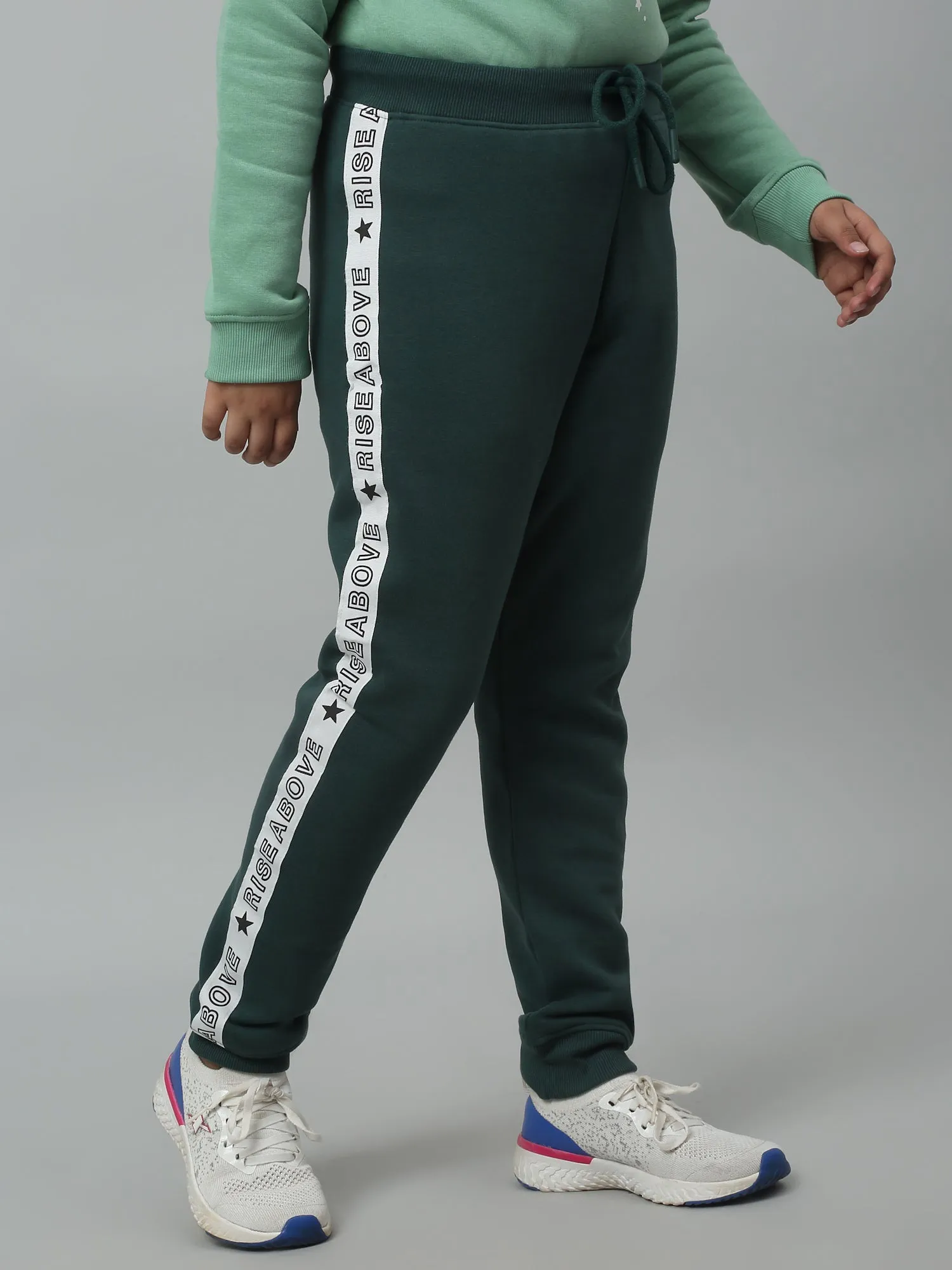 Girls Casual Bottle Green Track Pants