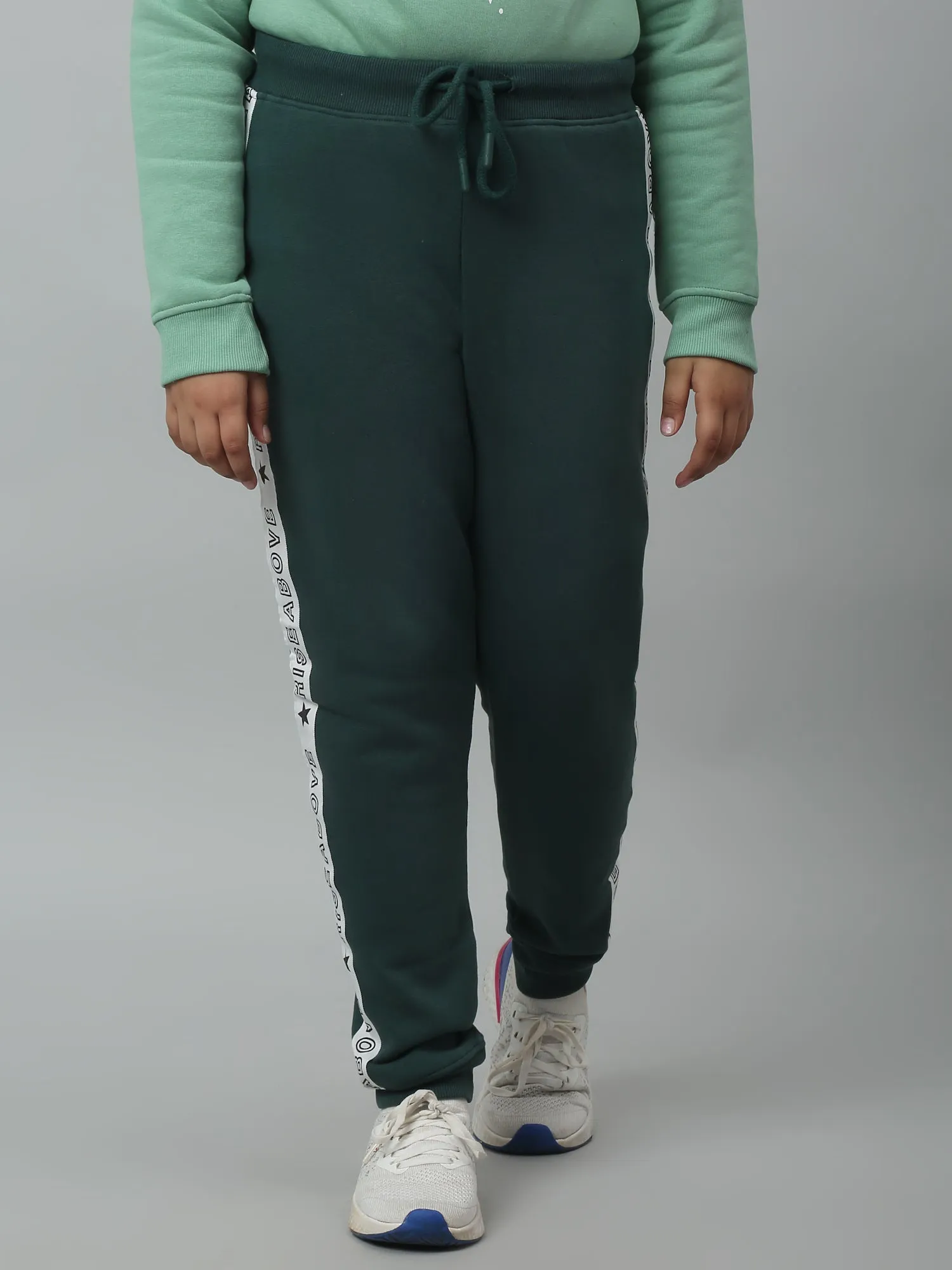 Girls Casual Bottle Green Track Pants