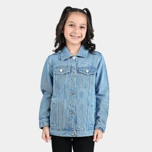 Girls Denim rigid Woven Jacket Basic-Ice Blue