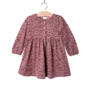 Girls Frill Collar Dress- Combed Jersey : Plum Birds