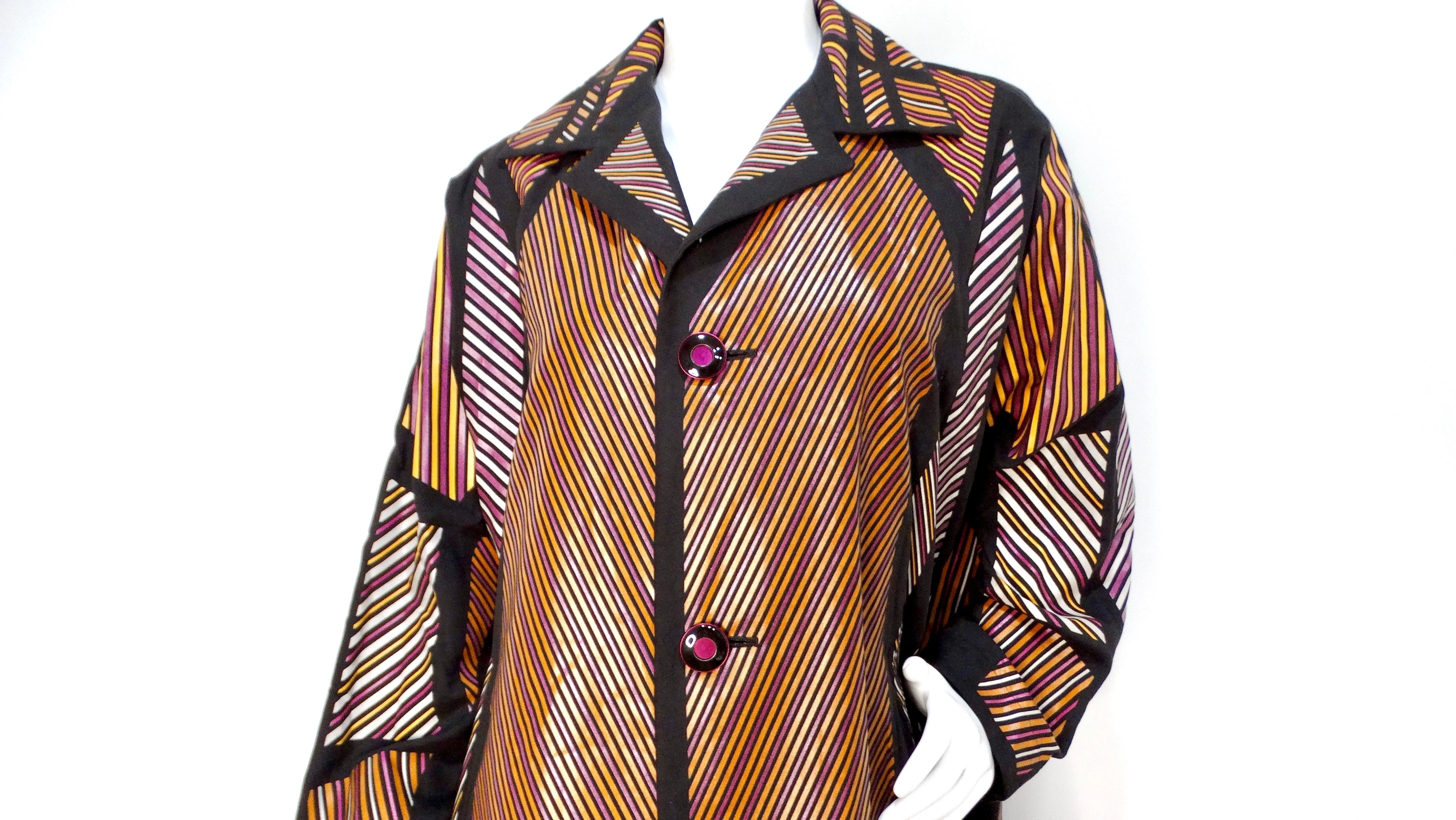 Issey Miyake Multi-Color Striped Car Coat