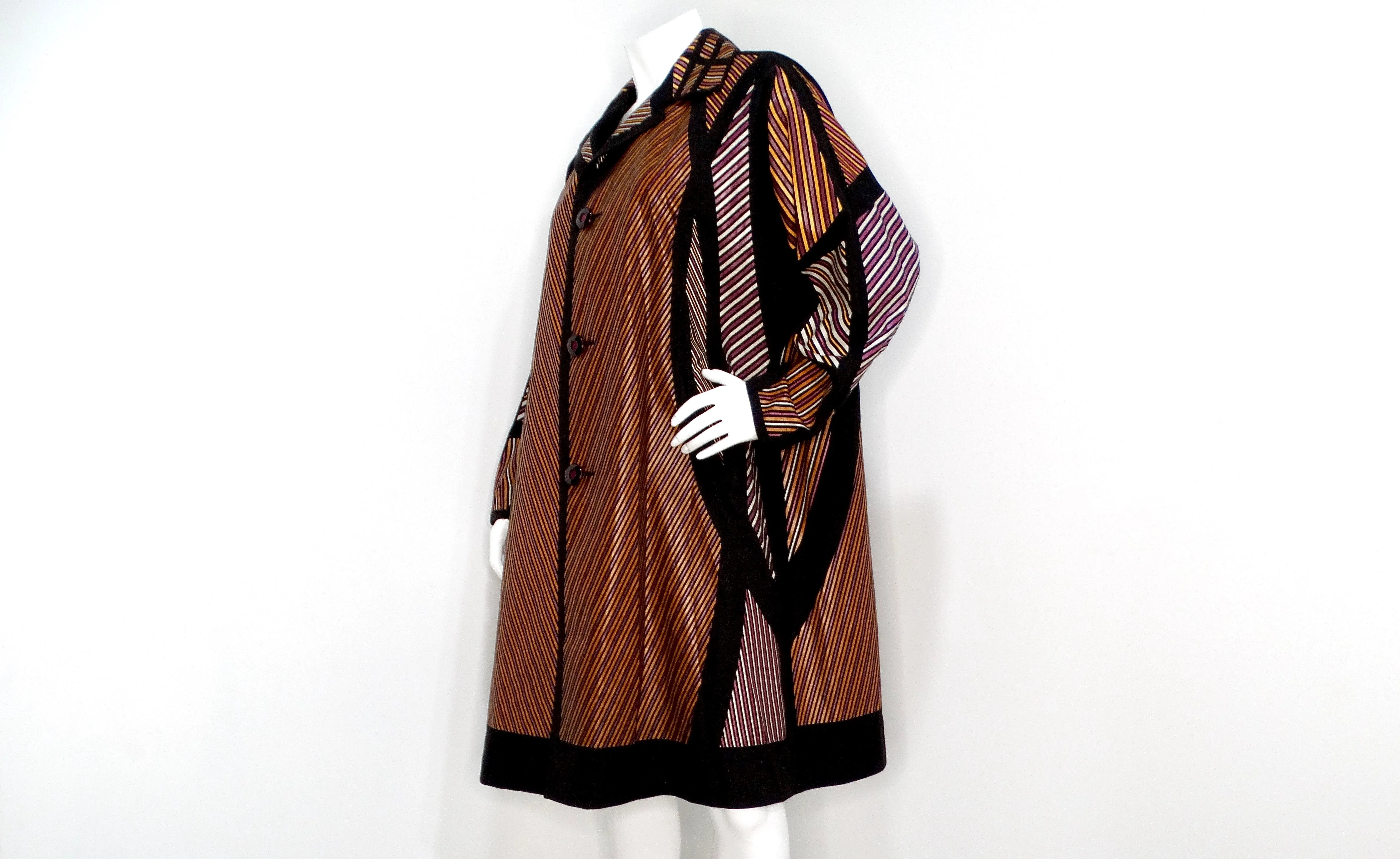 Issey Miyake Multi-Color Striped Car Coat