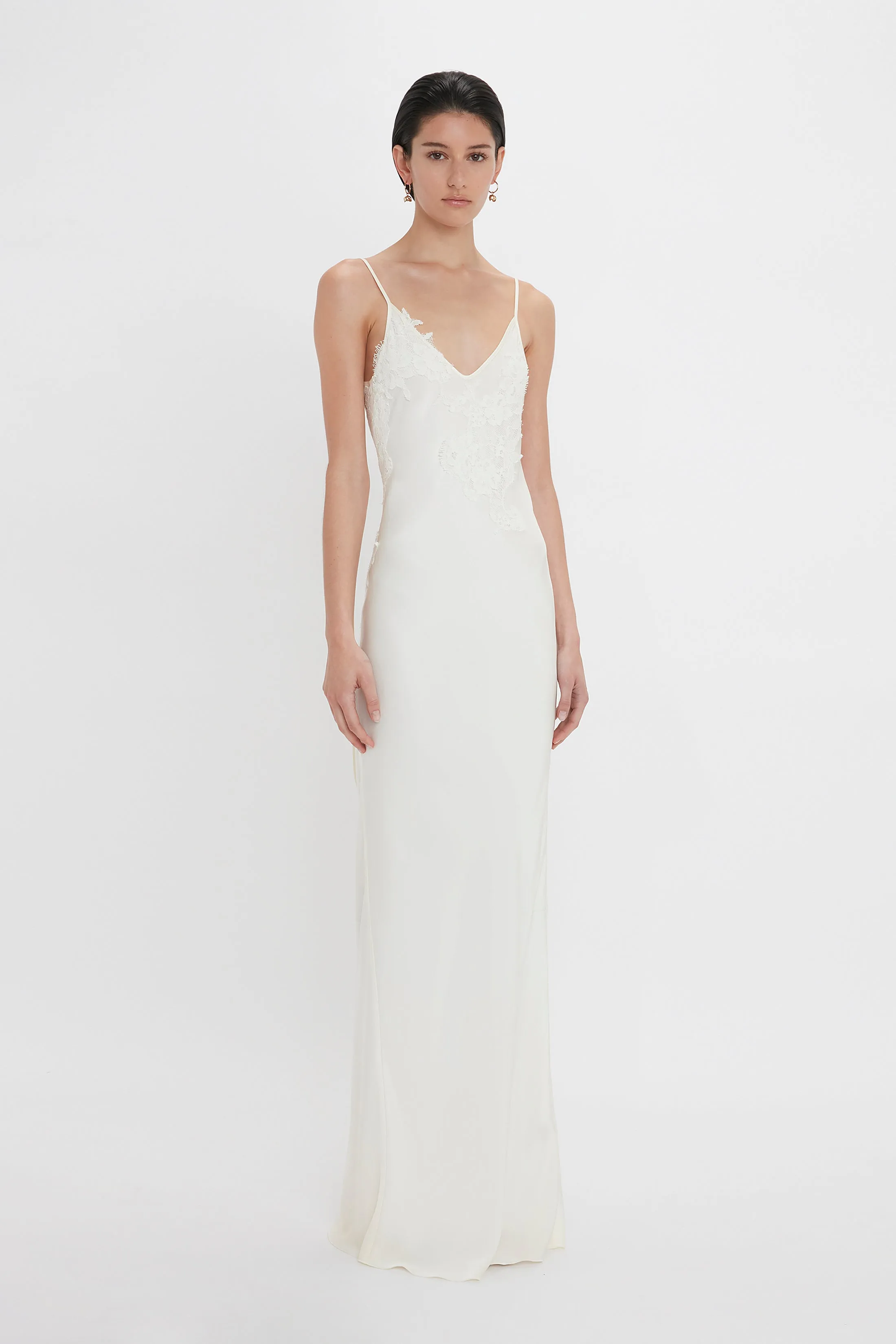 Lace Detail Floor-Length Cami Dress In Ivory