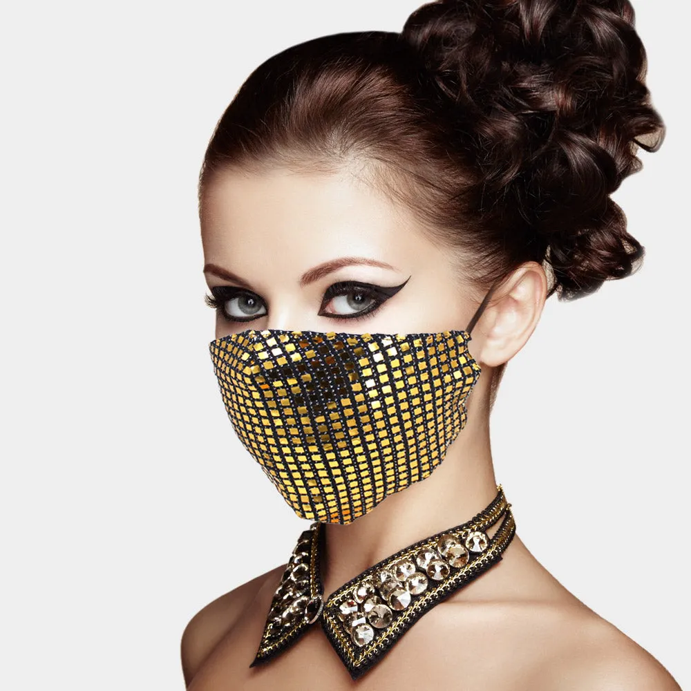 Lia Blue Metallic Embellished Fashion Mask