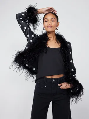 Mariah Black Polka Dot Feather Jacket