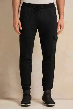 Men Black Cargo Track Pants