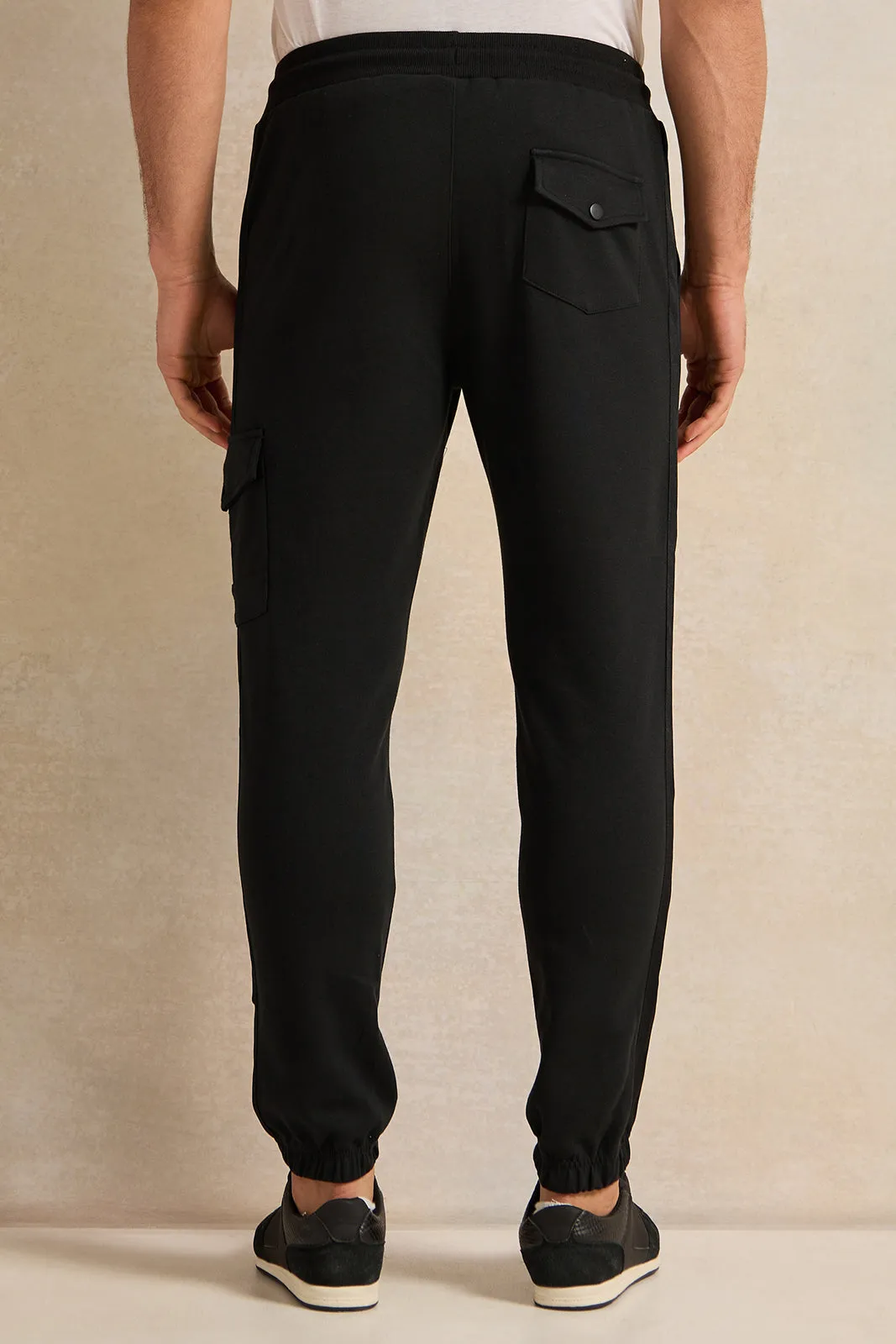 Men Black Cargo Track Pants