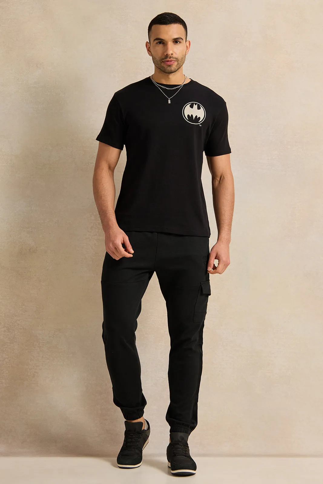 Men Black Cargo Track Pants