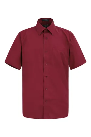 Men's Regular Fit Short Sleeve Solid Color Dress Shirts (Burgundy)