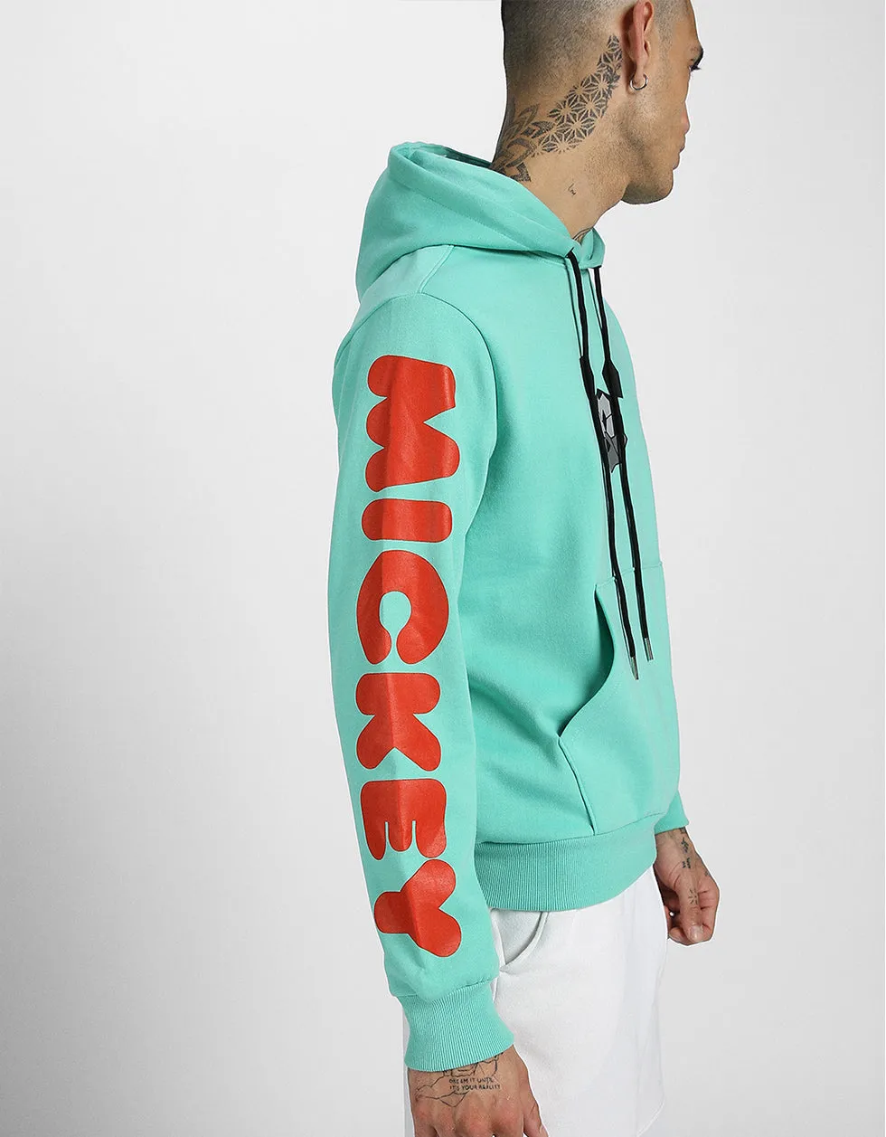 Mickey Magic: Men's Green Hoodie with Playful Graphic