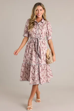 Midnight Mist 100% Cotton Brown Floral Midi Dress