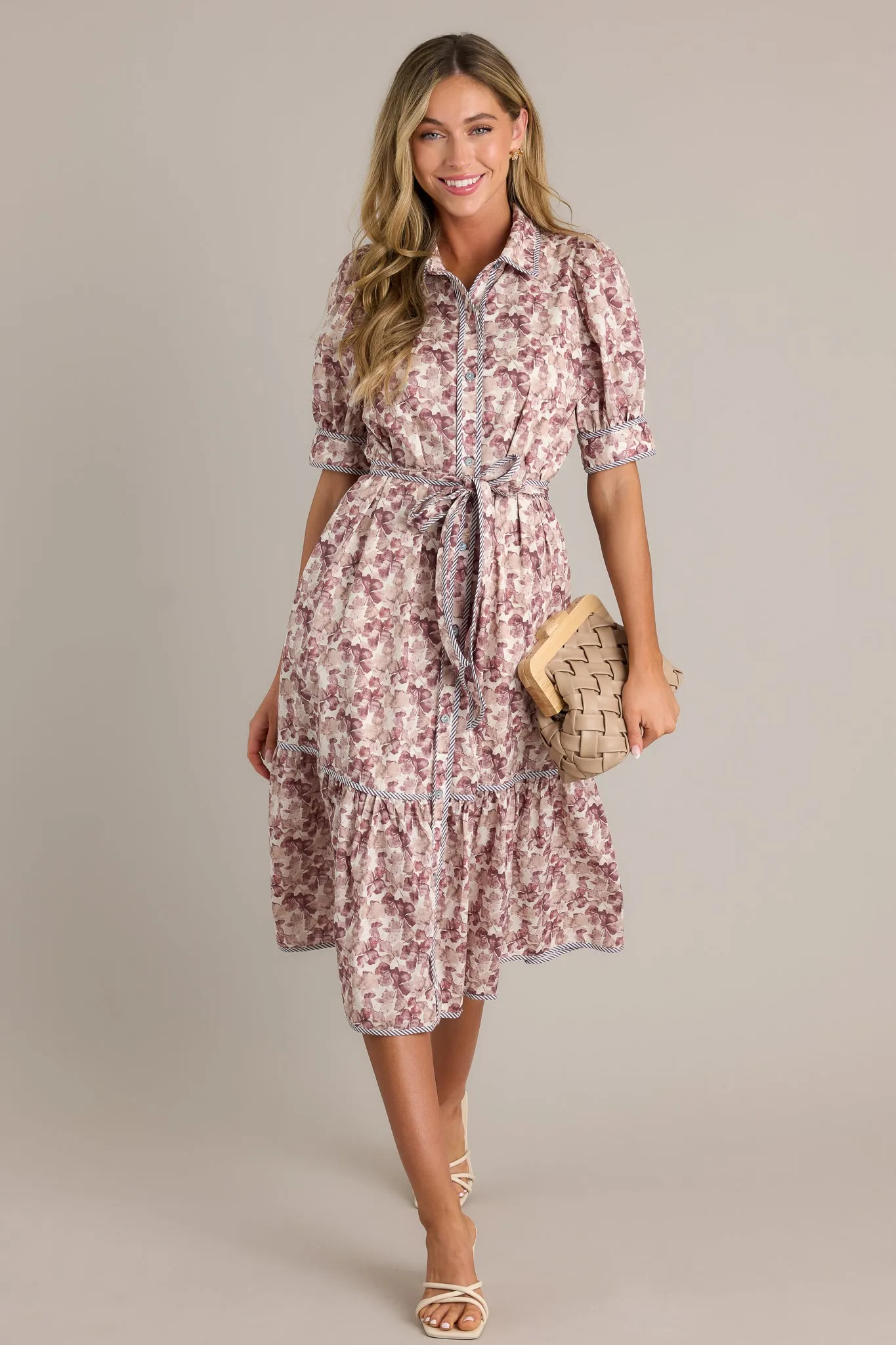 Midnight Mist 100% Cotton Brown Floral Midi Dress