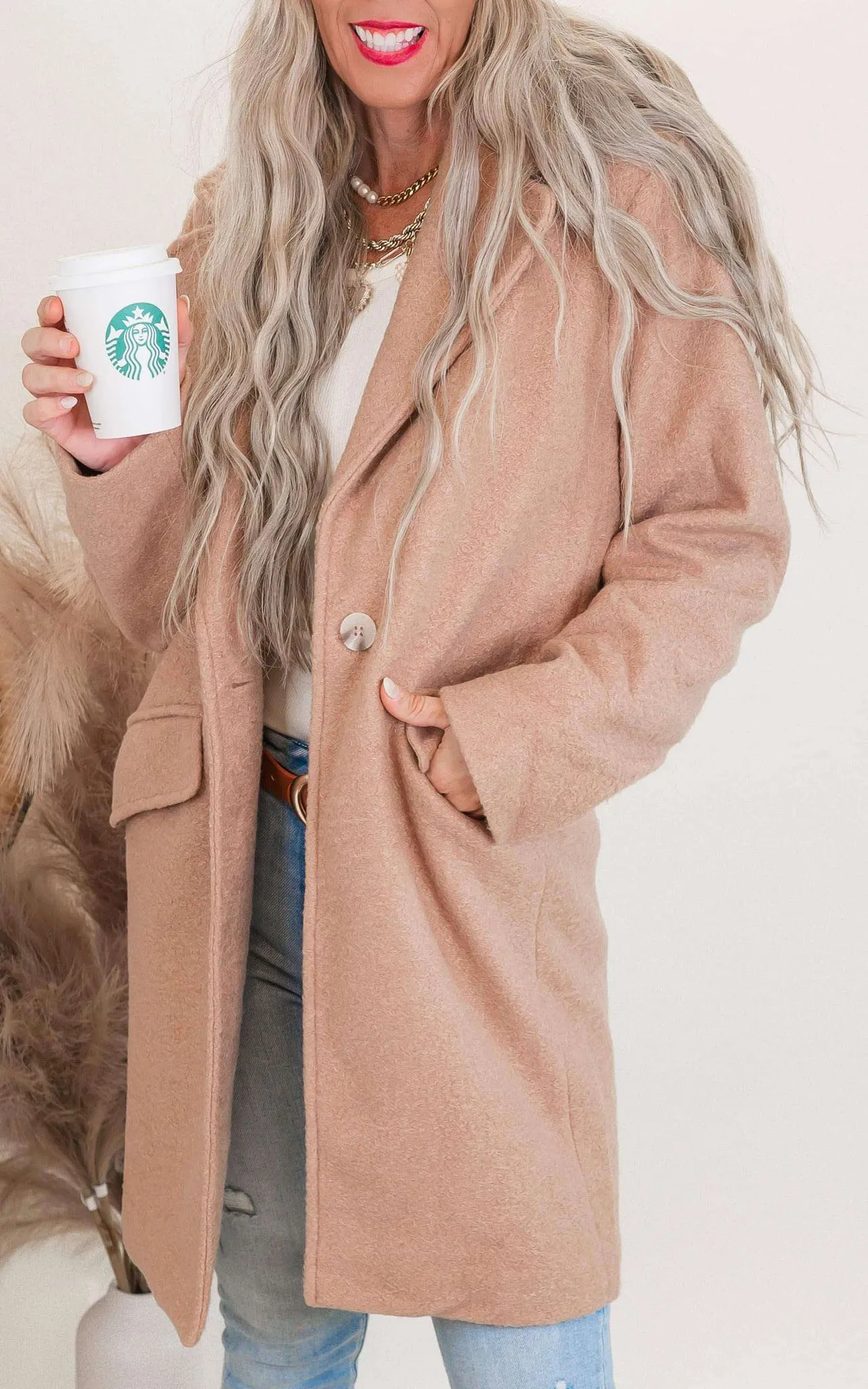 Milk Tea Lapel Neck Coat