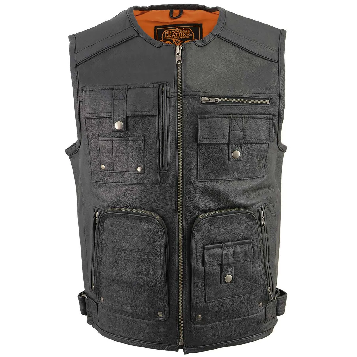 Milwaukee Leather MLM3580 Men's Black ‘Super Utility-Multi Pocket Vest’ Motorcycle Biker Leather Vest