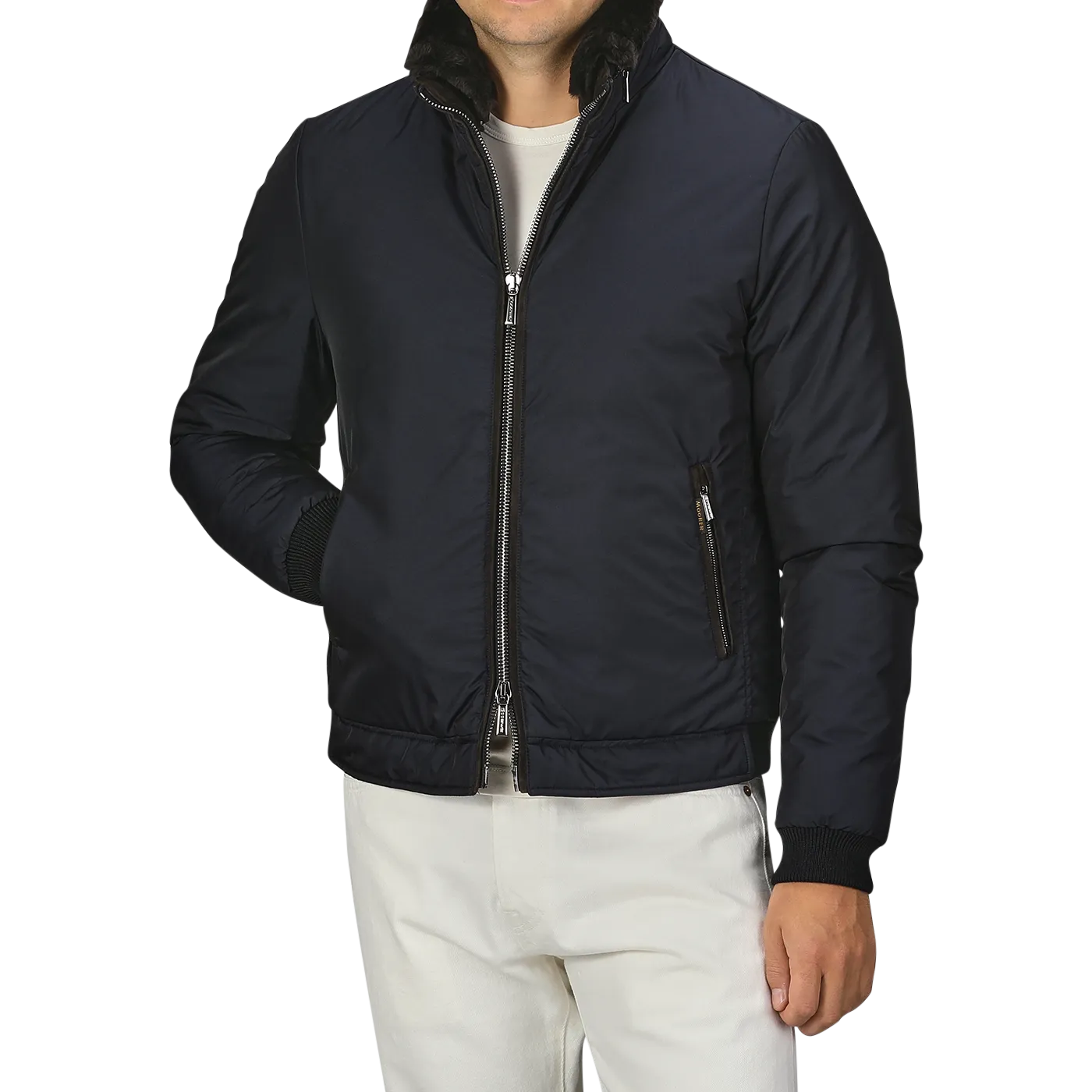 Navy Blue Nylon Down Padded Blouson