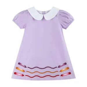 Purple Crayon Back to School Collared Dress