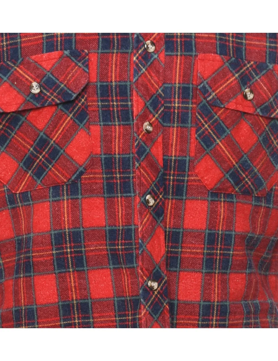 Red & Navy Flannel Checked Shirt - M