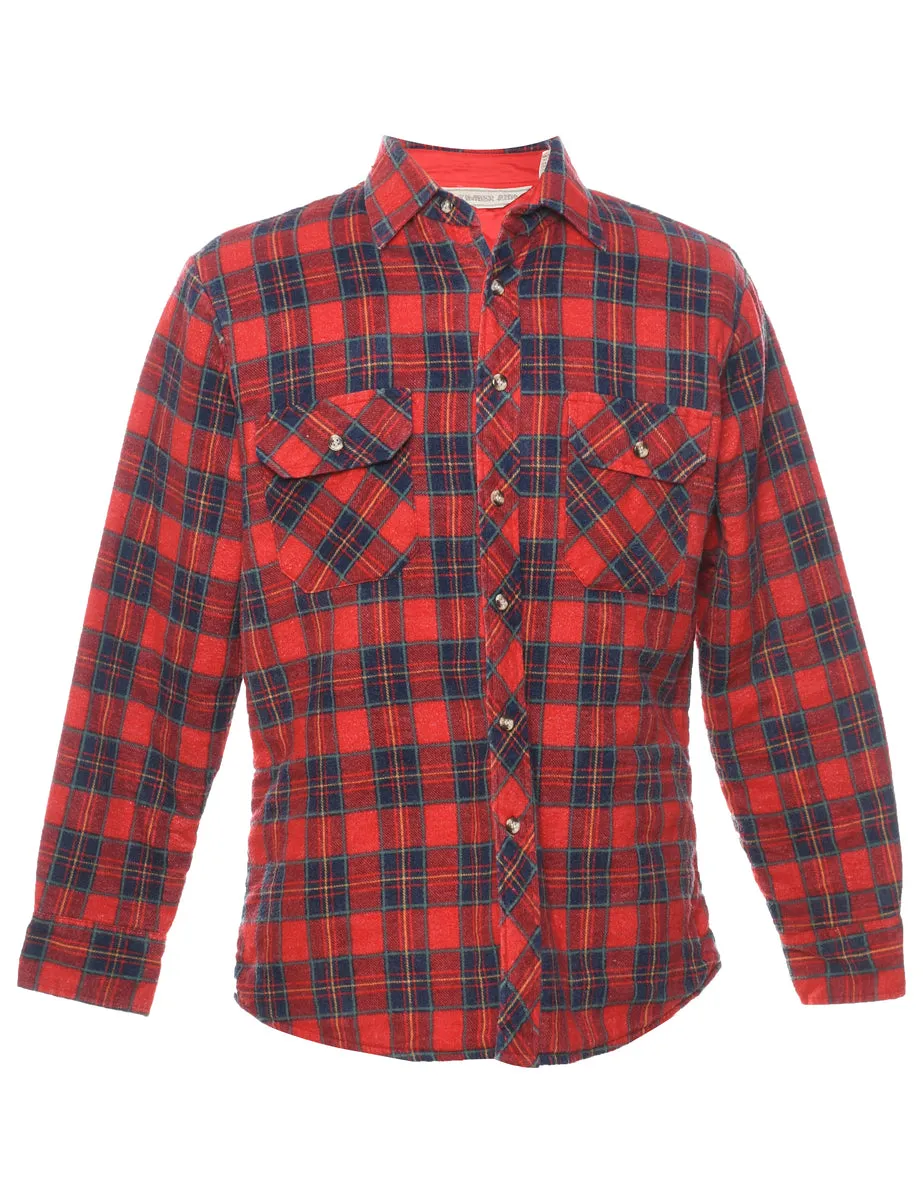 Red & Navy Flannel Checked Shirt - M