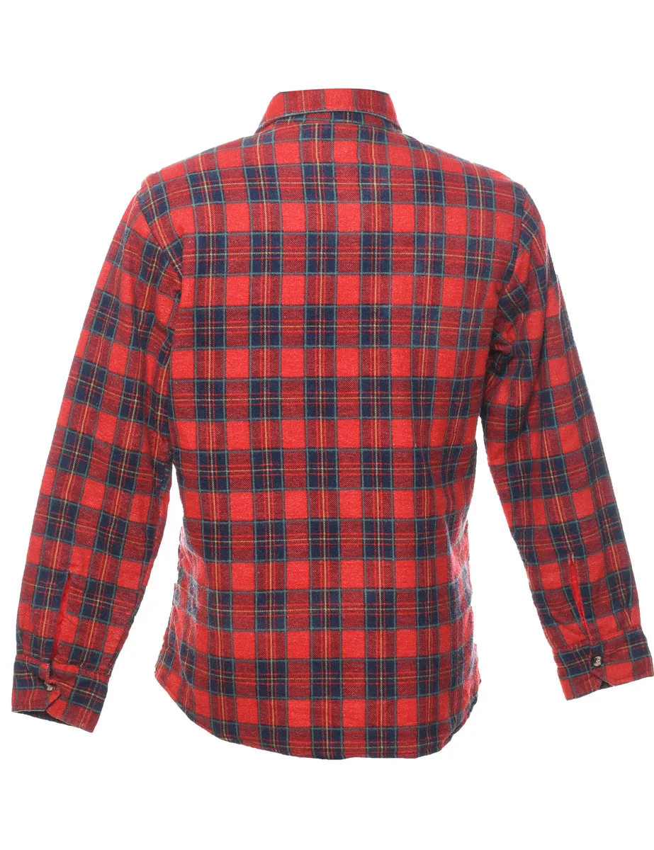 Red & Navy Flannel Checked Shirt - M