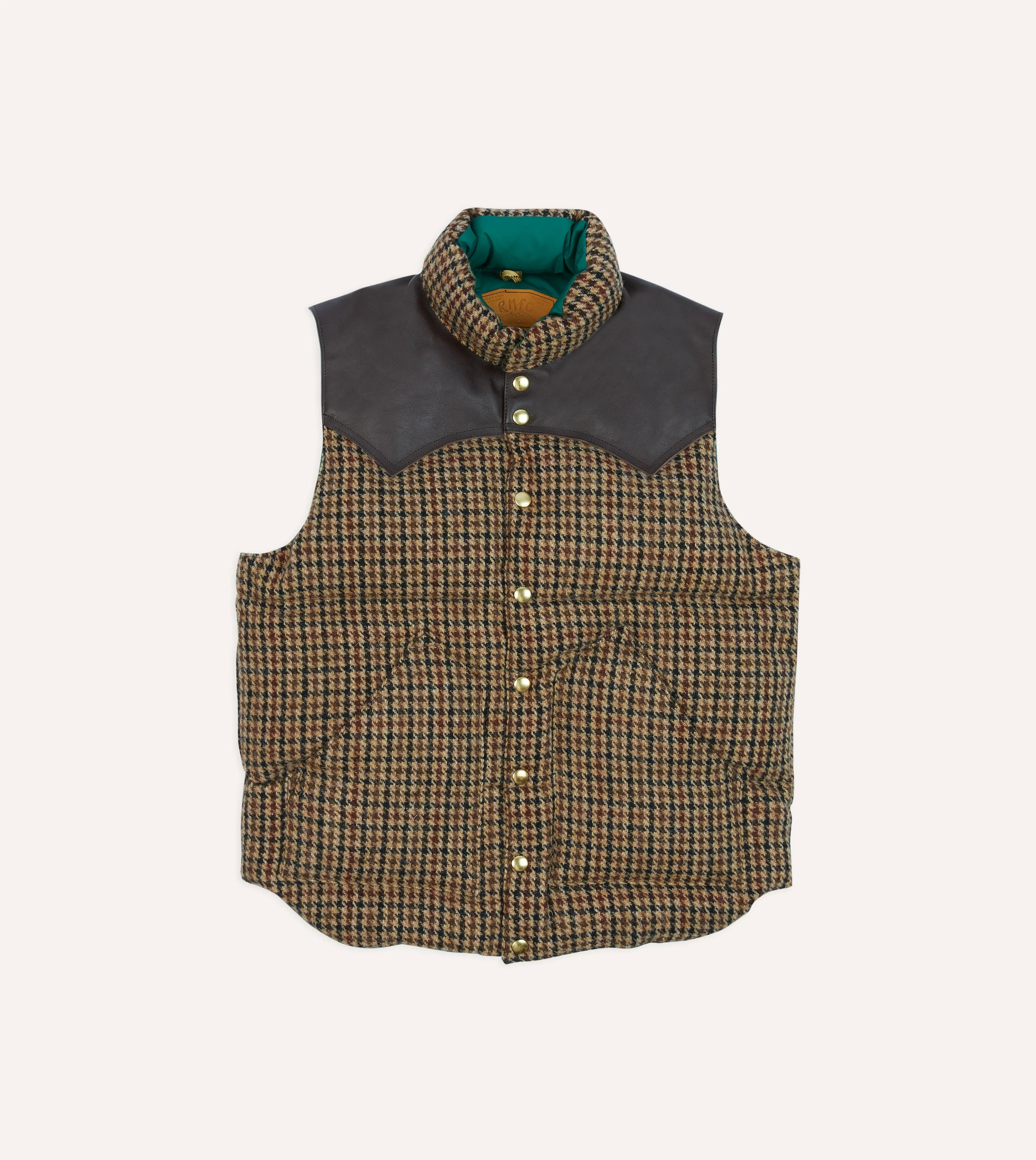 Rocky Mountain Featherbed for Drake's Houndstooth Check Harris Tweed Christy Down Vest