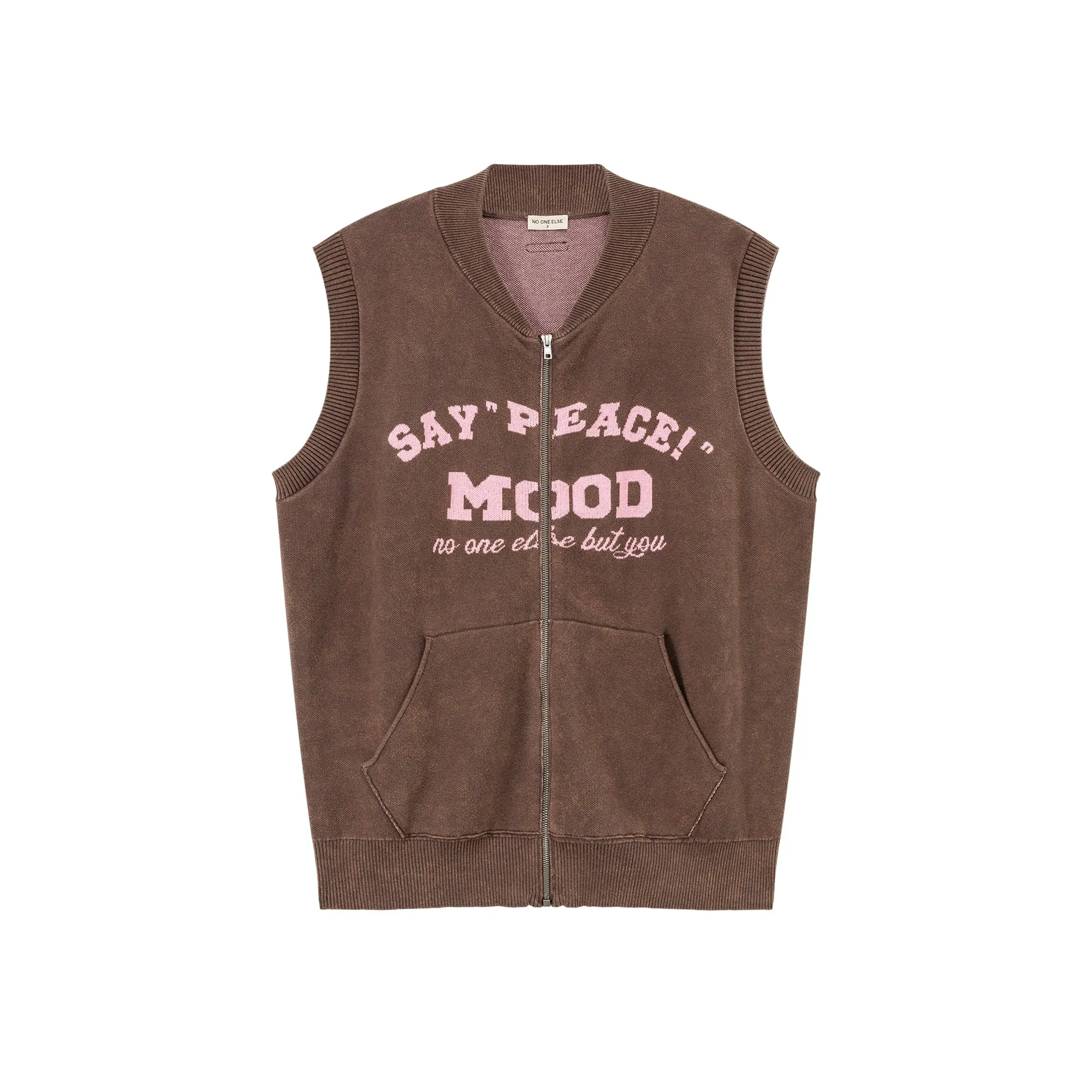 Say Peace Sleeveless Knit Zip-Up Vest