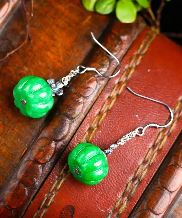 Sterling Silver Jade Pumpkin Drop Earrings