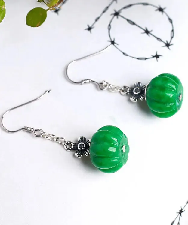 Sterling Silver Jade Pumpkin Drop Earrings