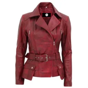 Stylish Maroon Biker Jacket Women