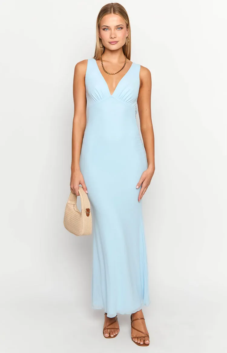 Sunflower Light Blue Mesh Maxi Dress