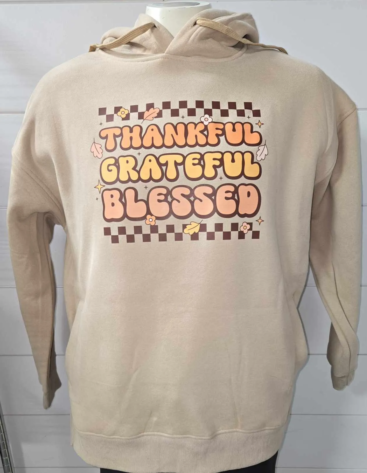 Thankful Grateful & Blessed Taupe Side Slit Hoodie - Final Sale