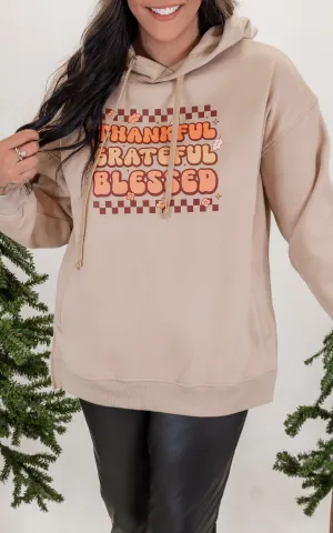 Thankful Grateful & Blessed Taupe Side Slit Hoodie - Final Sale