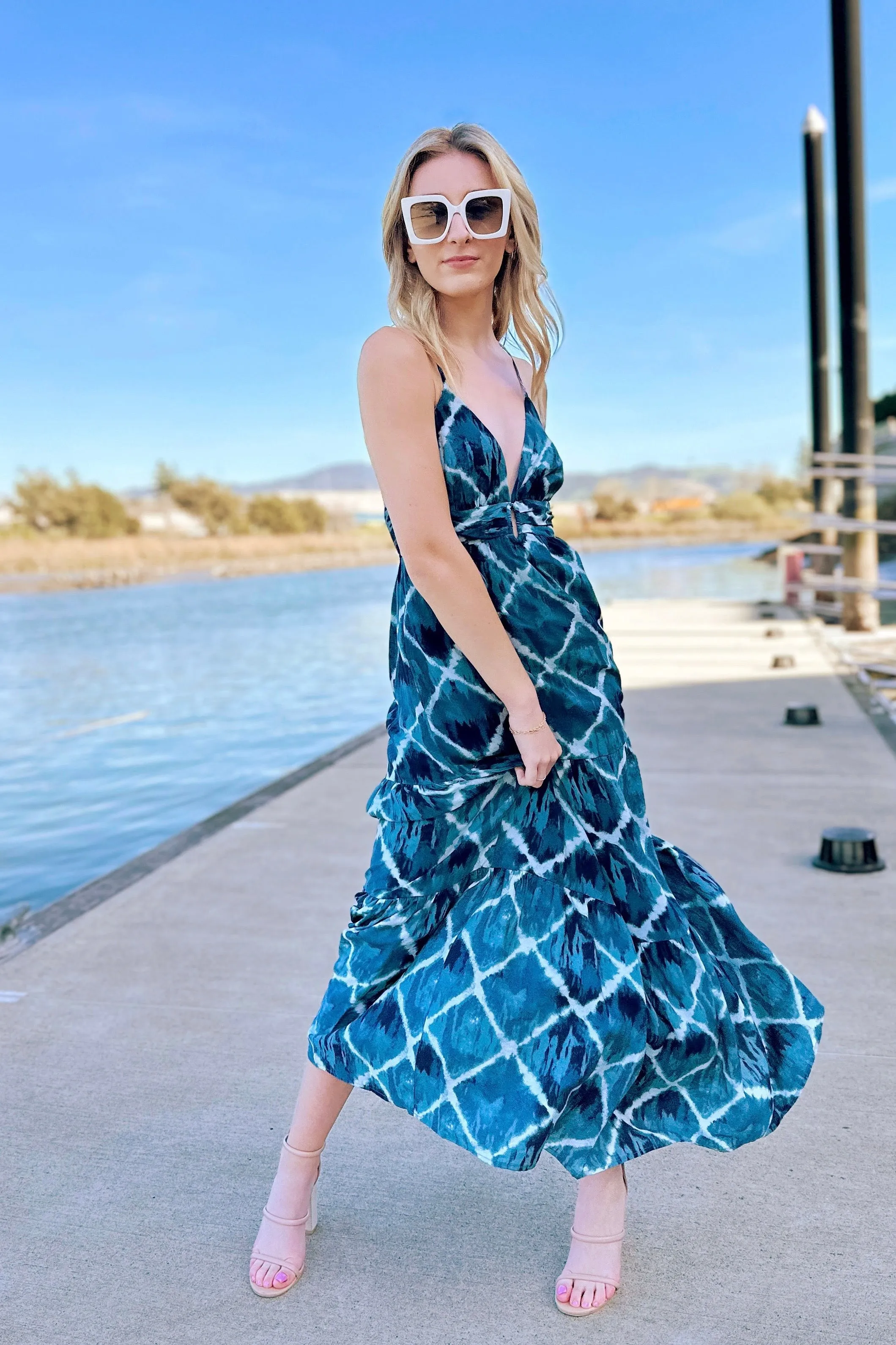 The Morning Breeze Blue Printed Maxi Dress