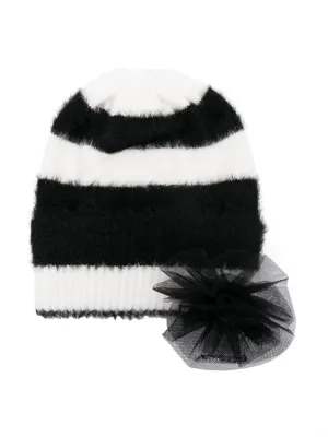 TWINSET Girl's Striped beanie-Hat with brooch - 232GJ4385