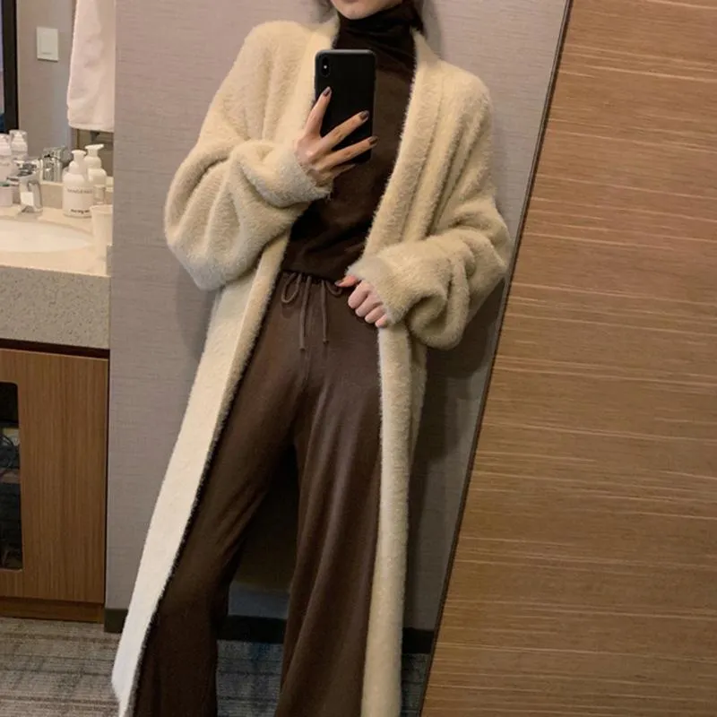 Women Winter Warm Velvet Long Cardigan Overcoat